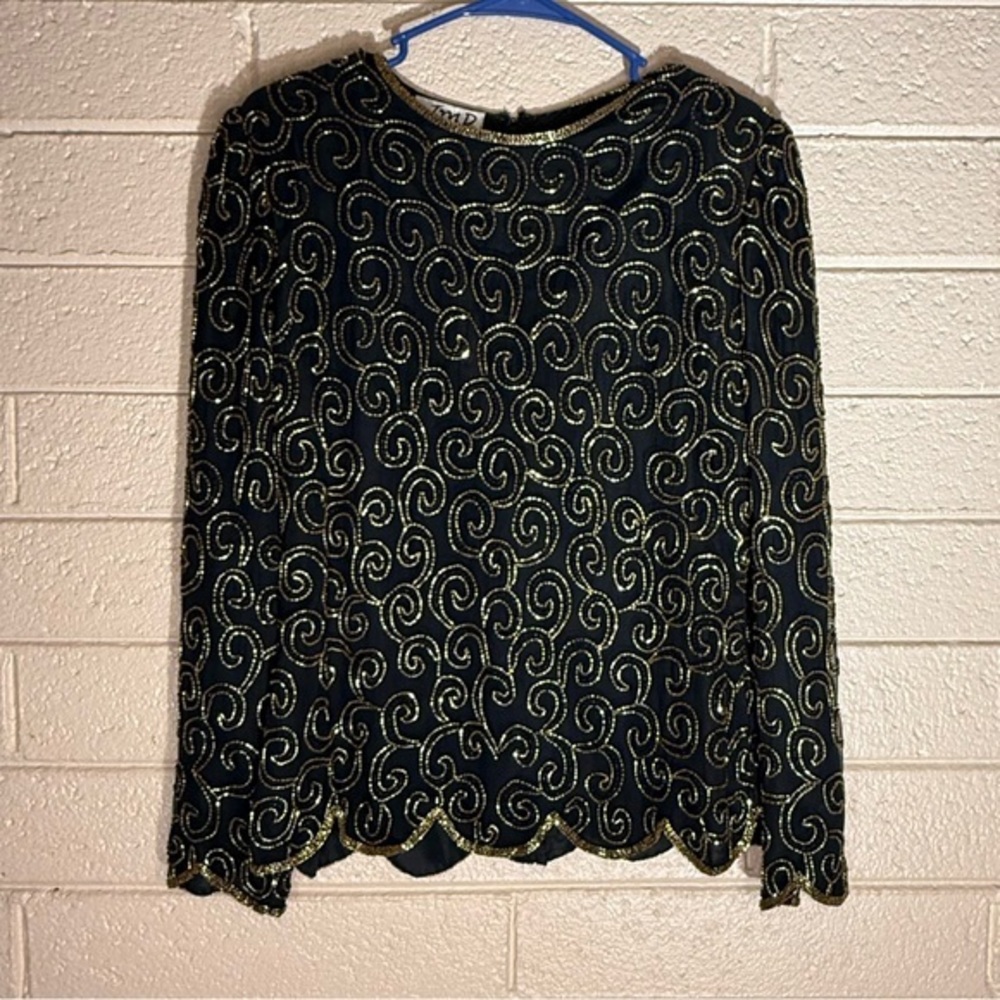 JMD New York Black Top with Gold Swirl Design